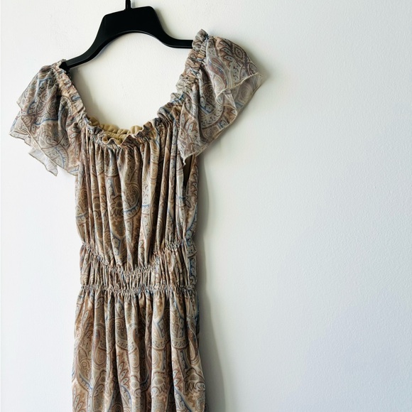 Renee Bardot Paisley Print Off The Shoulder Blouse Beige Blue Womens Medium Boho - Picture 3 of 6